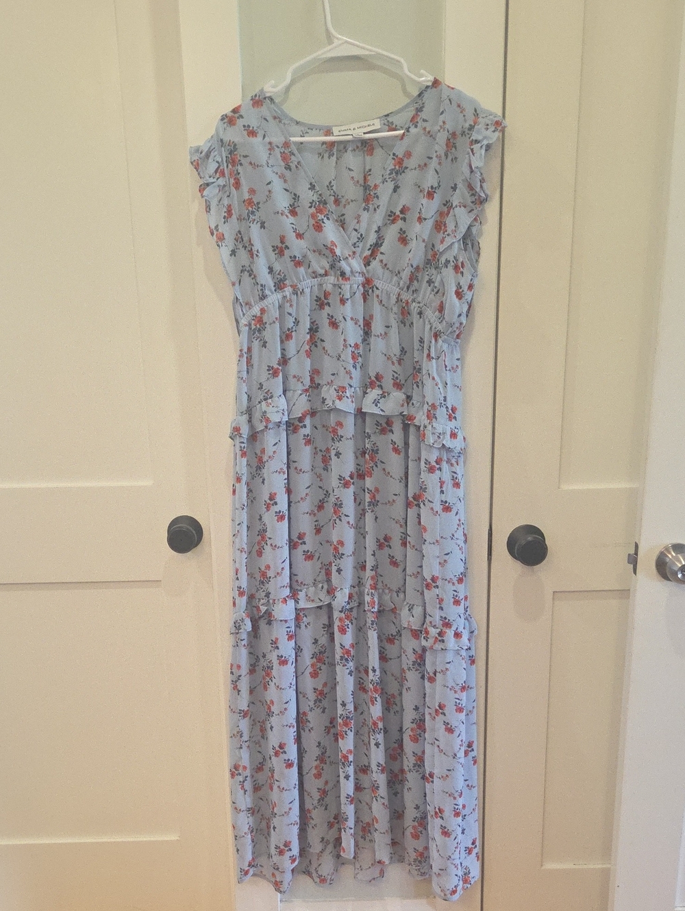 Emma & Michele Light Blue Dress with Coral Floral Print